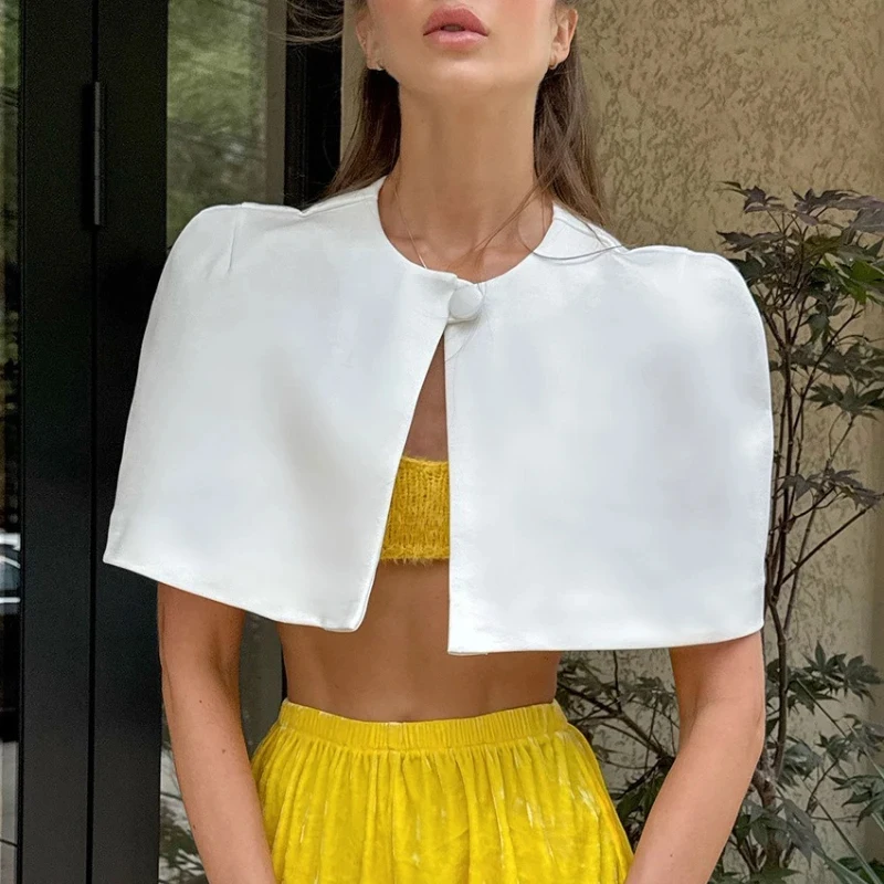 

BKQU Summer Fashion Capelet Top Elegant Solid Y2k Cardigan Vest Women Commute Chic Lady Club Party Cropped Top 2026
