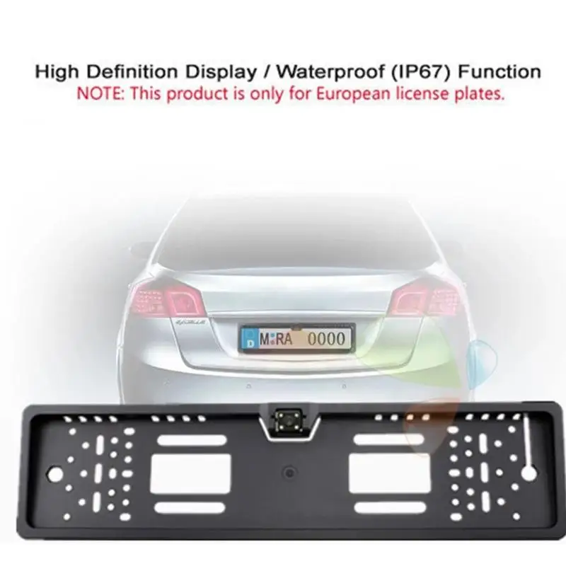 Car Rear View Camera EU European License Plate Frame Waterproof Night Vision Reverse Backup with 4LED Light