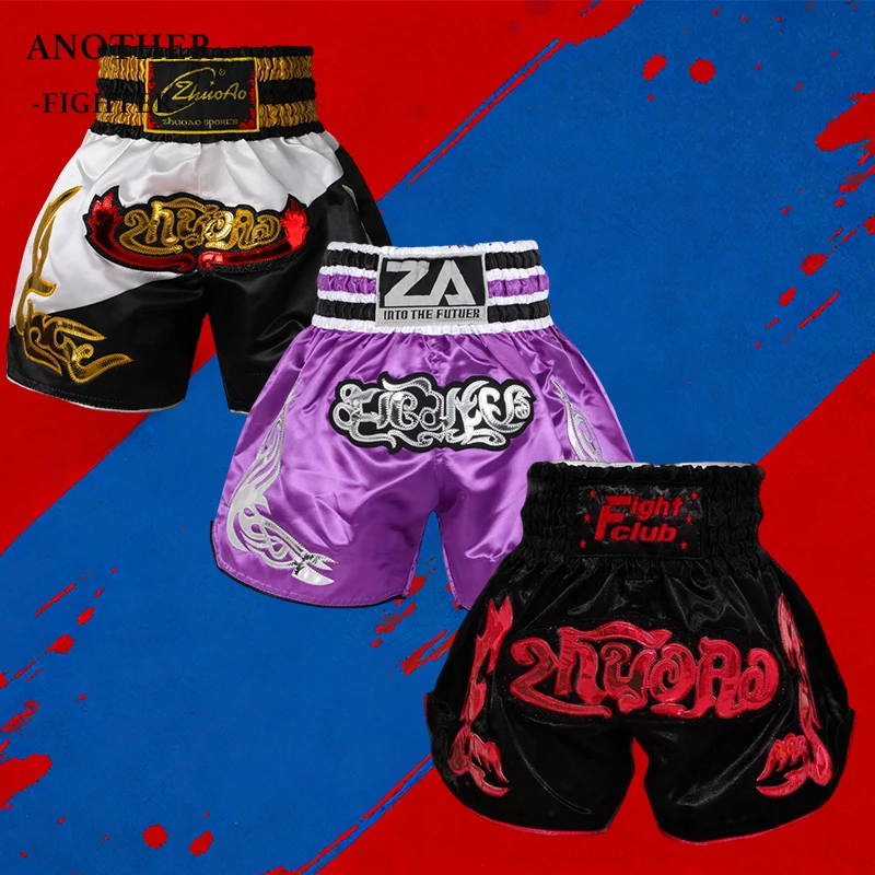 Muay Thai Shorts Embroidery Thai Boxing Shorts Women Men Child Thailand Kickboxing Cage Fighting Pants Martial Arts MMA Clothing