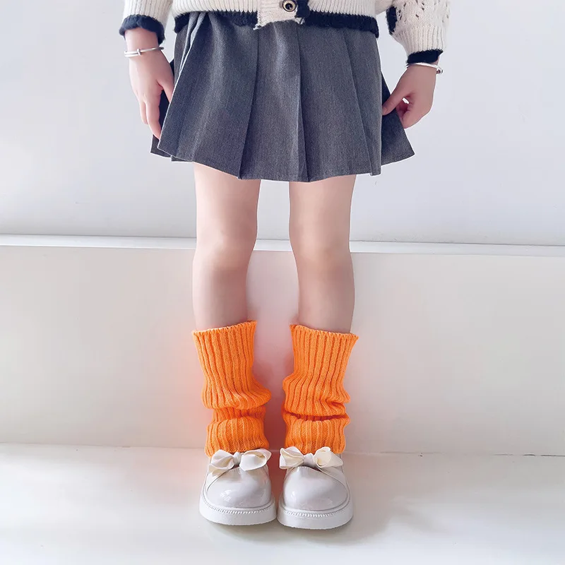 Autumn Solid Color Leg Warmers Middle Tube Socks Knitted Y2K Lolita Style Mid-Calf Socks for Children Girl