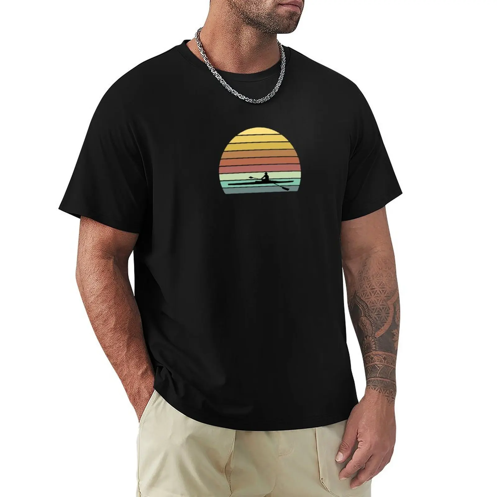 Retro Sunset Rowing Gift Stroke Pilot Gig Rower Funny Gift T-Shirt Basic Plain Tee for Spring and Summer