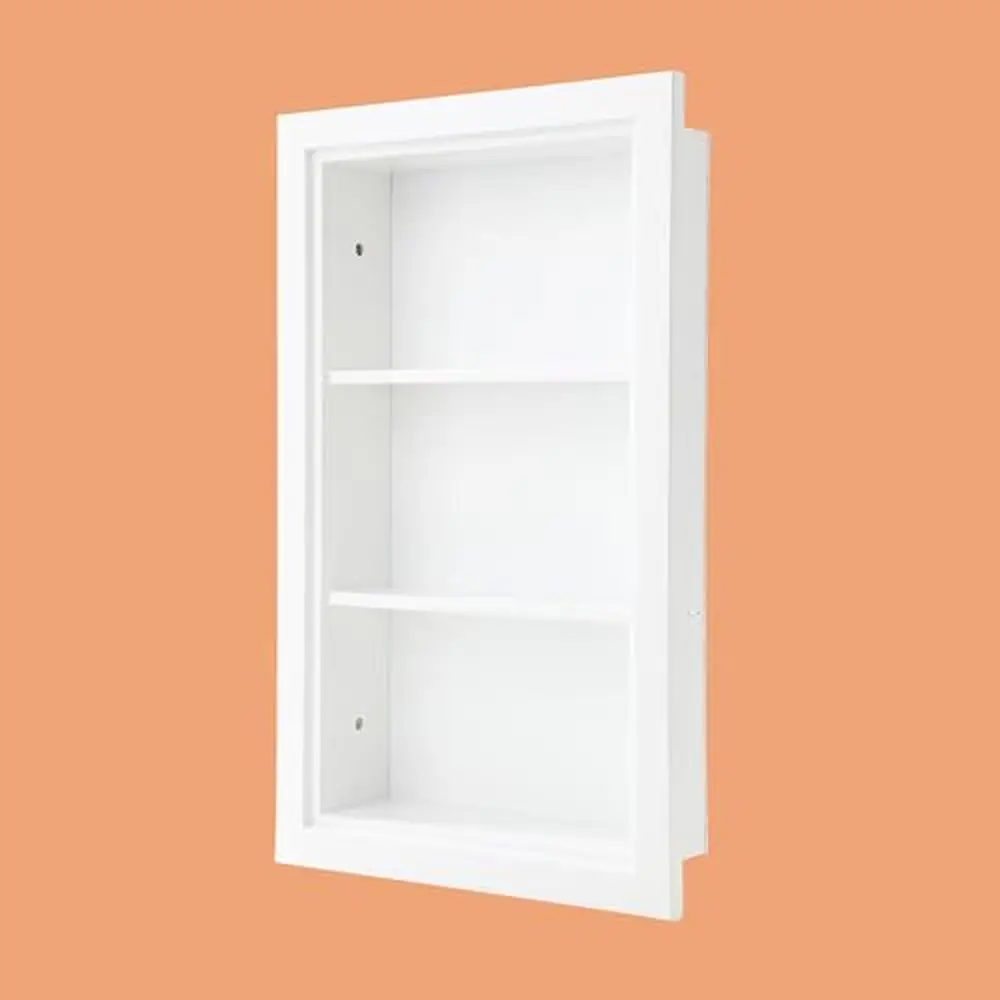 Real Wood Recessed Medicine Cabinet 2 Tier Wall Niche Storage White Plain Back No Assembly