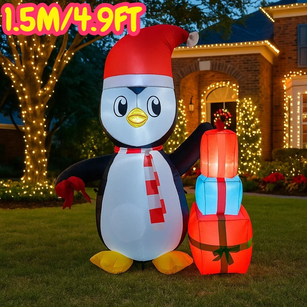 1,5 м/4,9 футов надувной рождественский пингвин с подарочными огнями, светодиодный домашний декор, игрушки для двора, рождественские принадлежности, украшения для газона, уличный декор двора