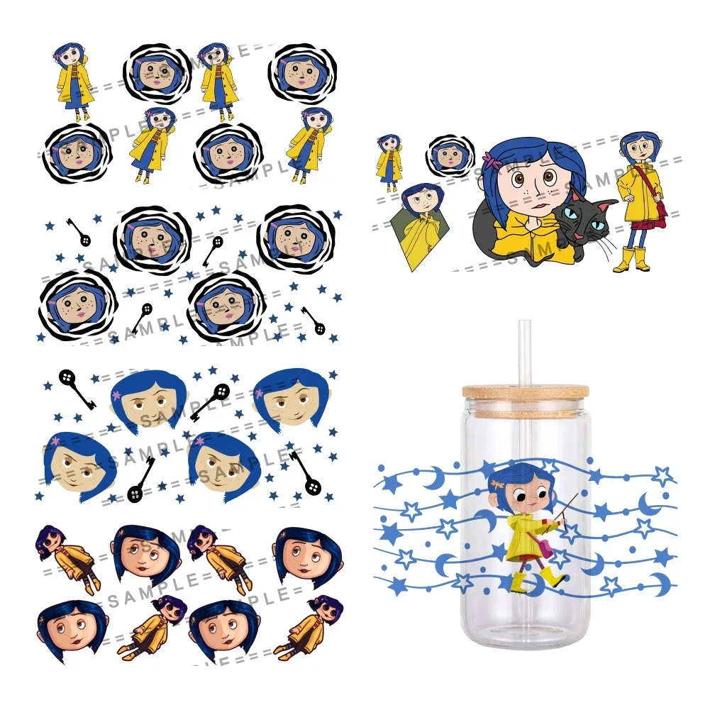 Disney Movie Coraline Cartoon Pattern UV DTF Transfer Sticker Waterproof Transfers Decals For 16oz Glass Cup Wrap Stickers