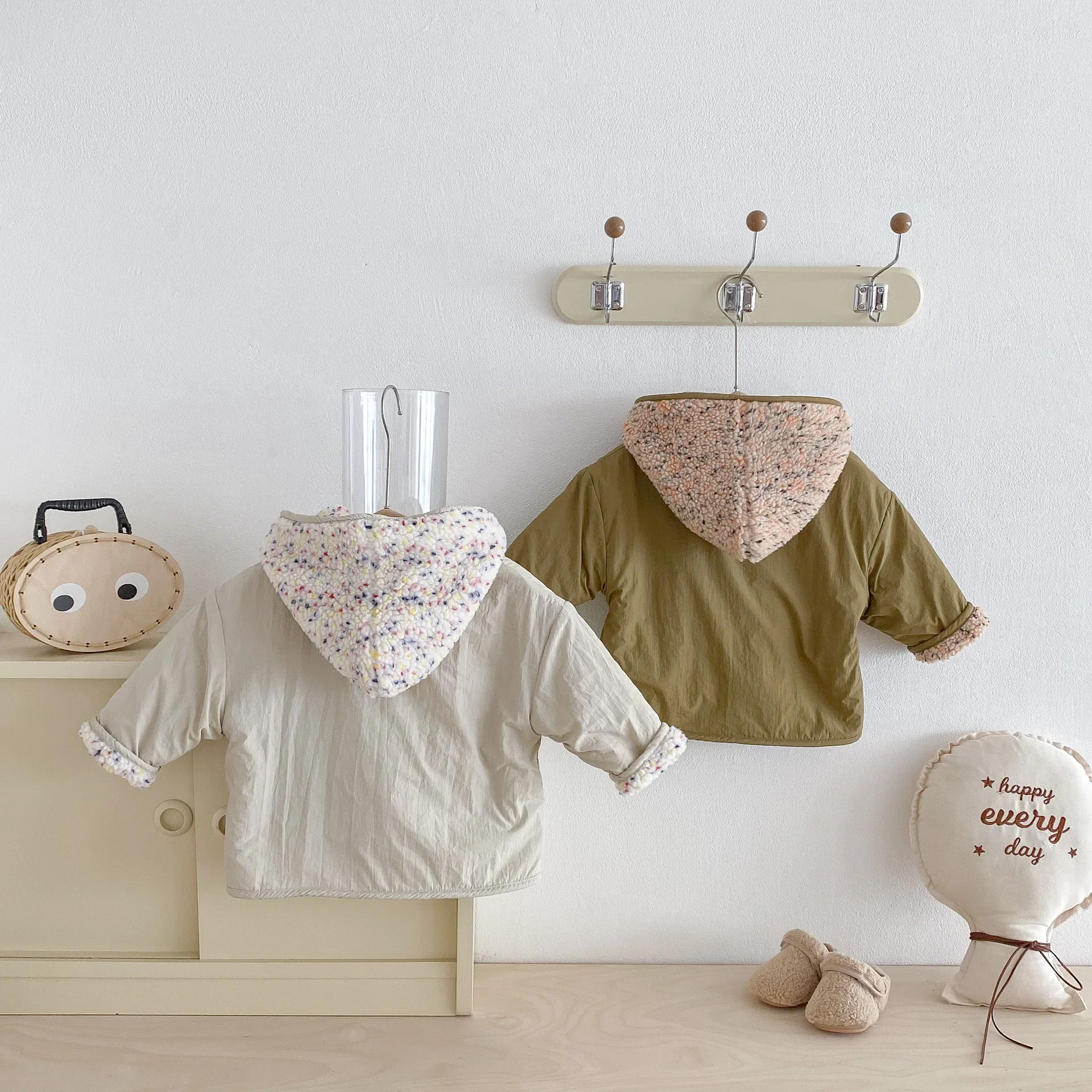 2025 Reversible Hooded Fleece Kids Winter Jacket 2-in-1 Warm Toddler Outerwear with Pockets Boys Comfort Hoodies 80-130cm