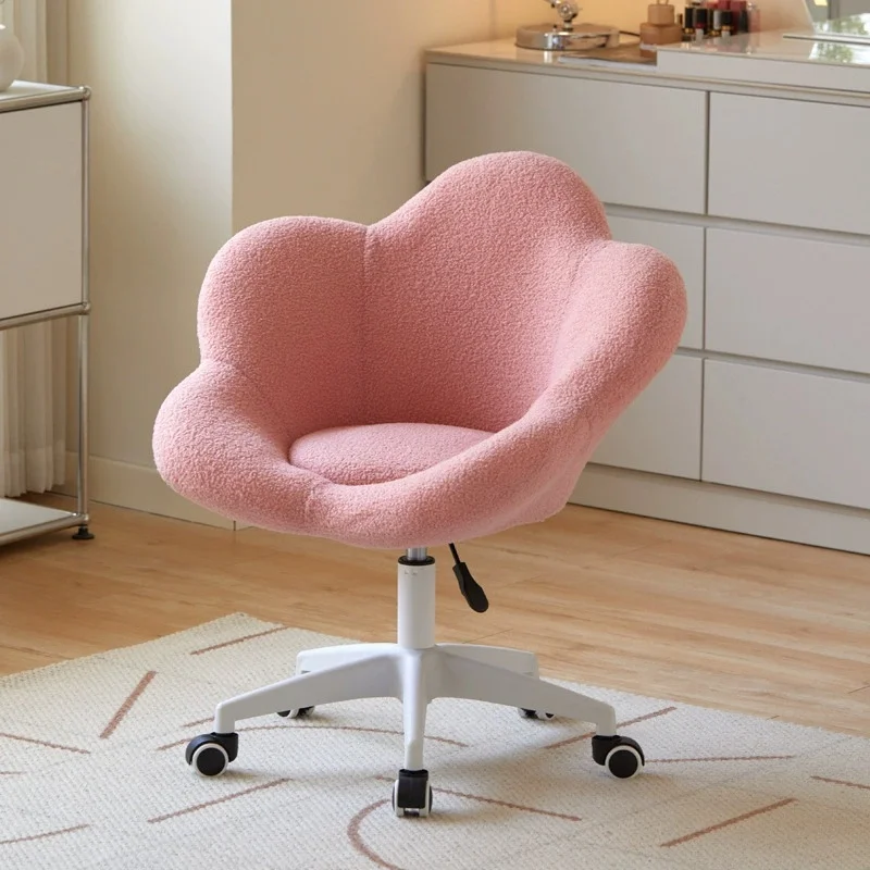 #¥Bedroom Makeup Chair Nordic Lamb Wool Living Room Dressing Chairs Luxury Swivel Soft Armchair