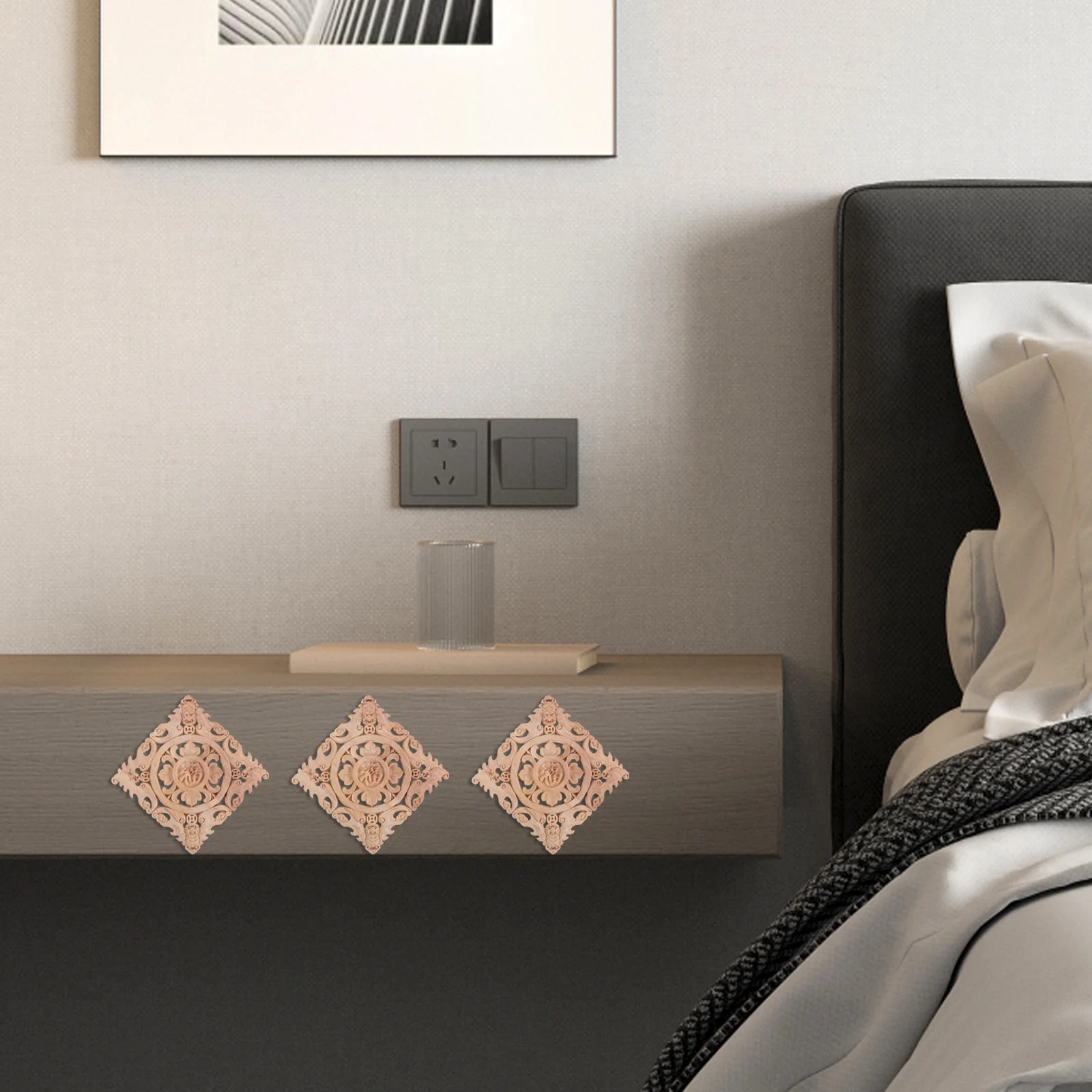 

Wooden Carved Onlay: Unpainted Square Wood Applique For Cabinet Door Wardrobe Furniture Decoration Diy, Wood Carved Corner