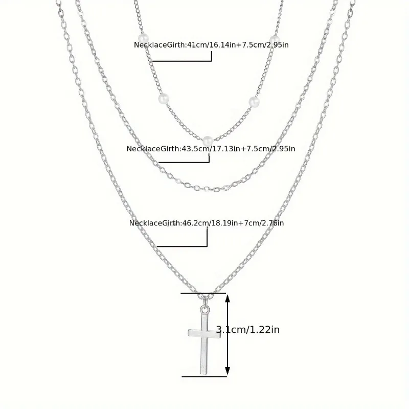 Fashionable Pearl Collarbone Chain with Multiple Layers of Cross Shaped Pendant, Layered Women's Necklace Accessories