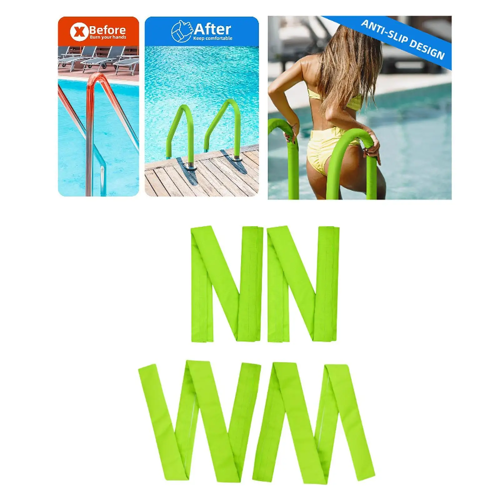 2 pçs fluorescente verde piscina corrimão cobre versátil para alças de escada inground facilmente instalar acessório manga de aperto de segurança