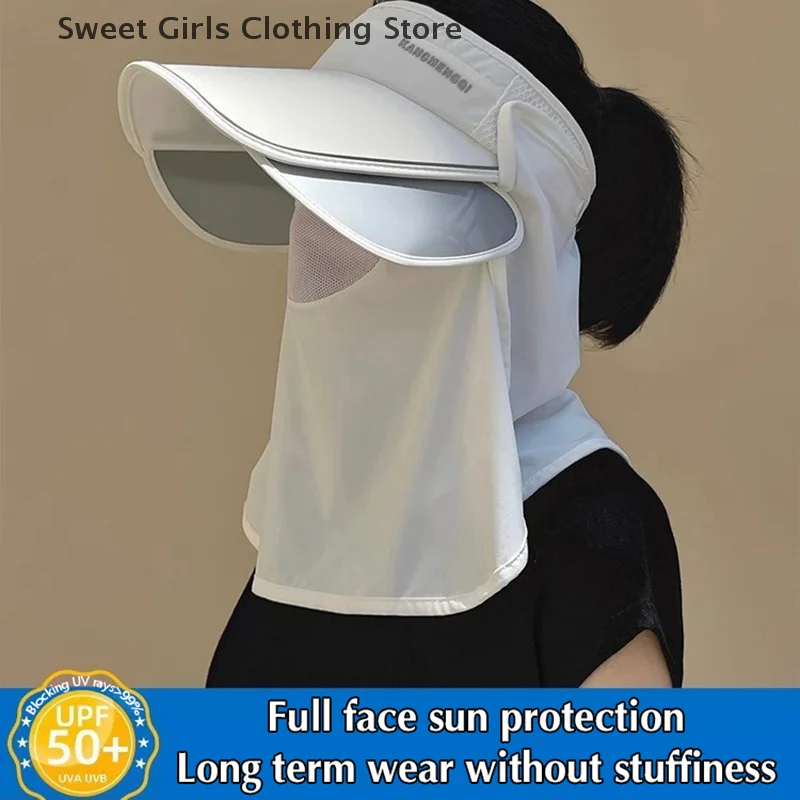

Mesh Mouth Cover Ice Silk Visor Cap Solid Color Wide-Brimmed Sunshade Shawl Cap Thin Acrylic Fibers Anti-UV Sun Visor Spring