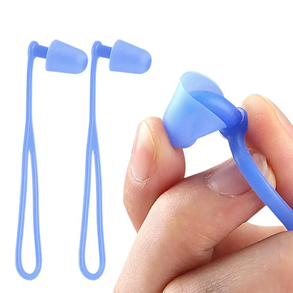 سدادات أذن للسفر مع سدادات أذن بحبل قصير مقاومة للماء من السيليكون للسباحة مع حبل لمياه الغوص للغواصين