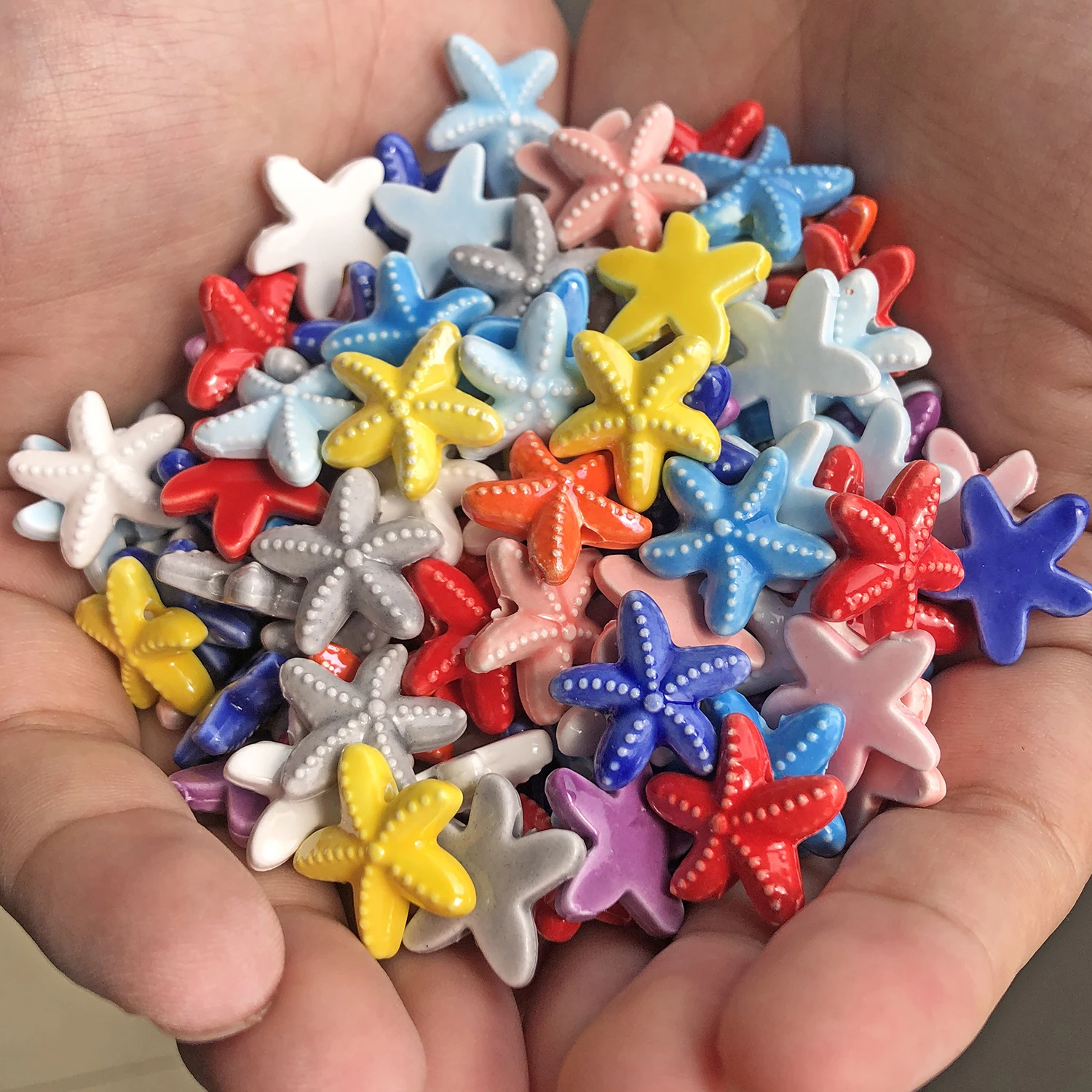 10pcs Starfish Shape Ceramic Beads 18mm Colorful Glazed Porcelain Handmade Beads for Jewelry Making DIY Pendant Crafts Accessory