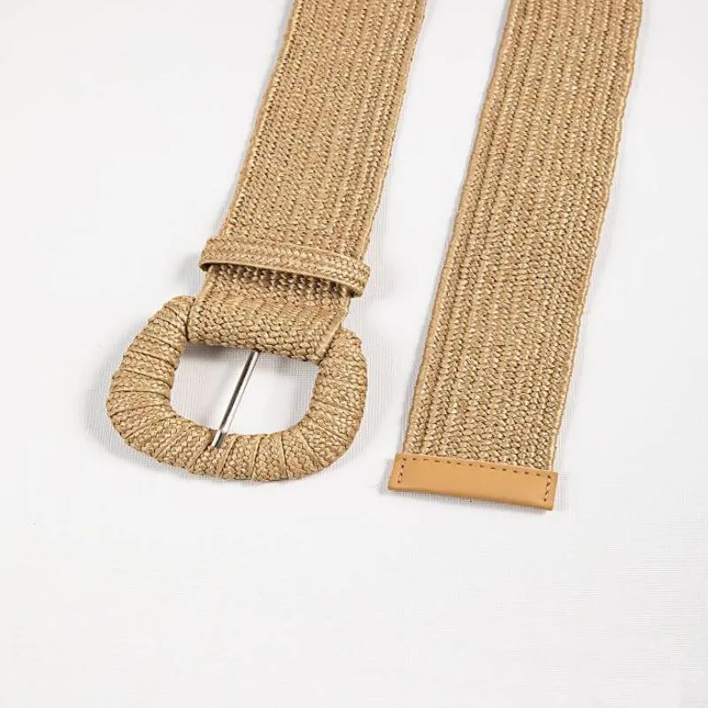 New Retro Women Summer Pin Buckle Belts Fashion Female Braided Wide Belts Designer Woven Elastic PP Straw Grass Girls Waistband