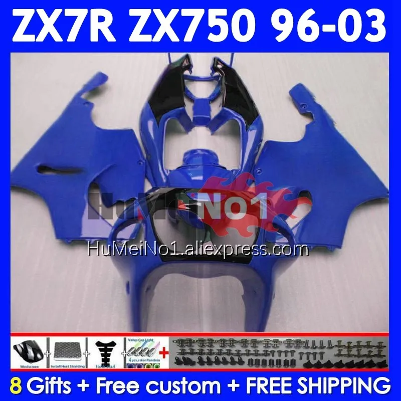 Body Kit For KAWASAKI NINJA ZX 7R 7 R 750 ZX-750 210No.96 ZX750 ZX-7R ZX7R 96 97 98 99 2000 2001 2002 2003 Blue black Fairing