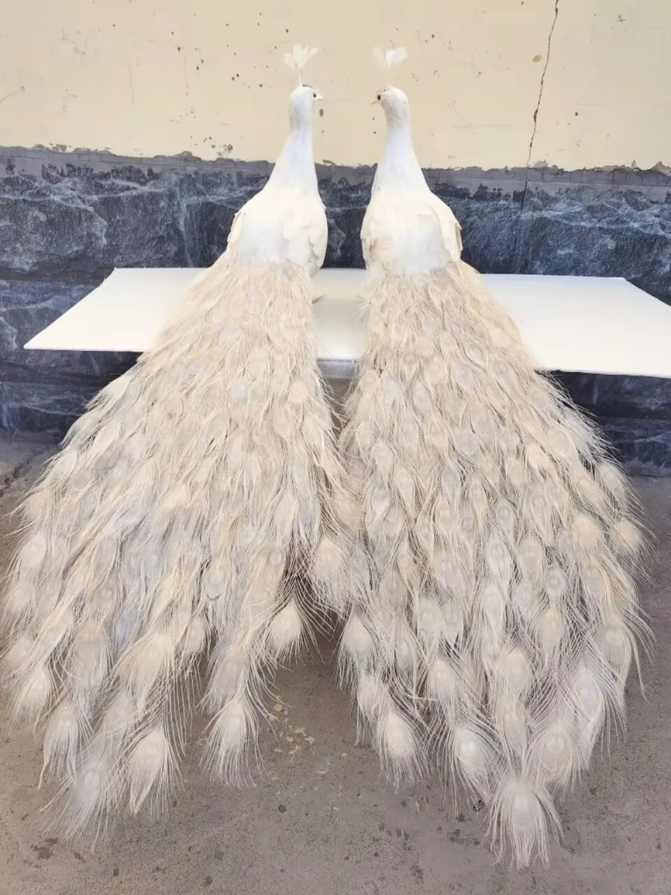 a pair of white simulation peacock models foam and feather  long tail peacock gift about 120cm a0076