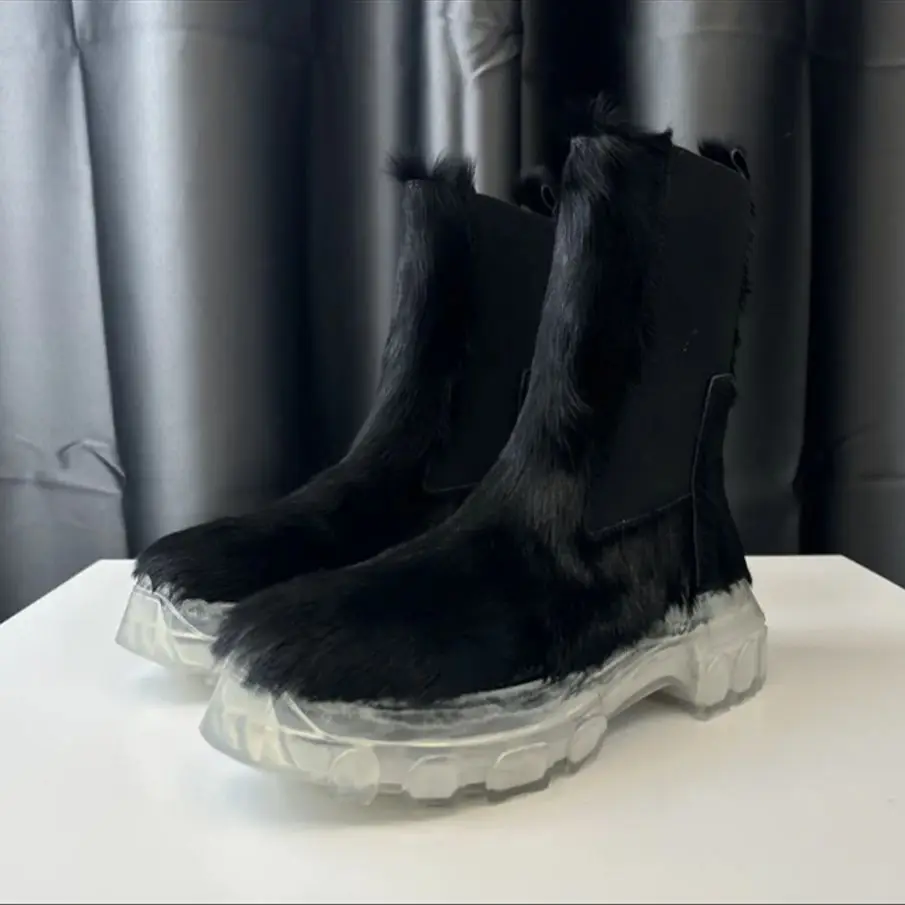 Real Leather Horse Hair Cowihde  High Top Chelsea Motor Ro Boots