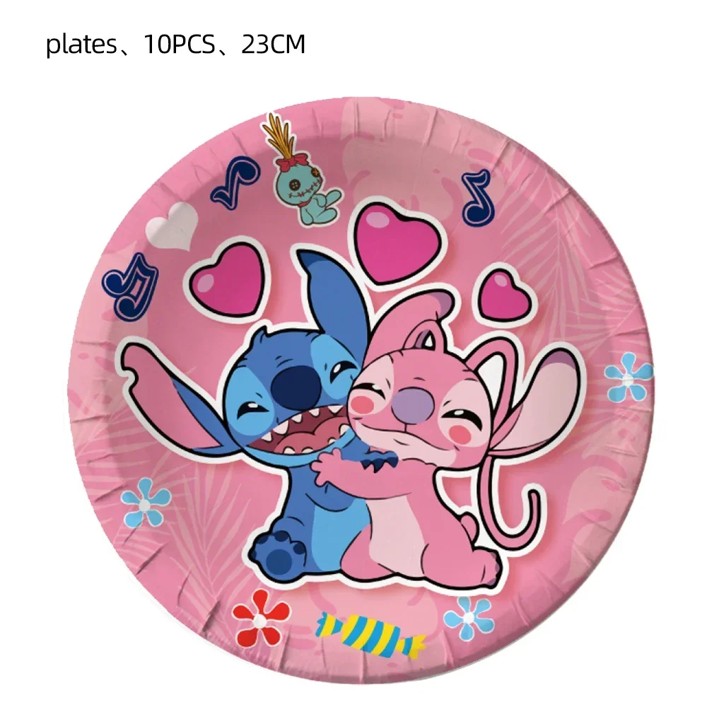 Disney Lilo and Stitch Pink Angel Disposable Tableware Paper Cup Plate Banner Tablecloth Birthday Party Decorations Baby Shower