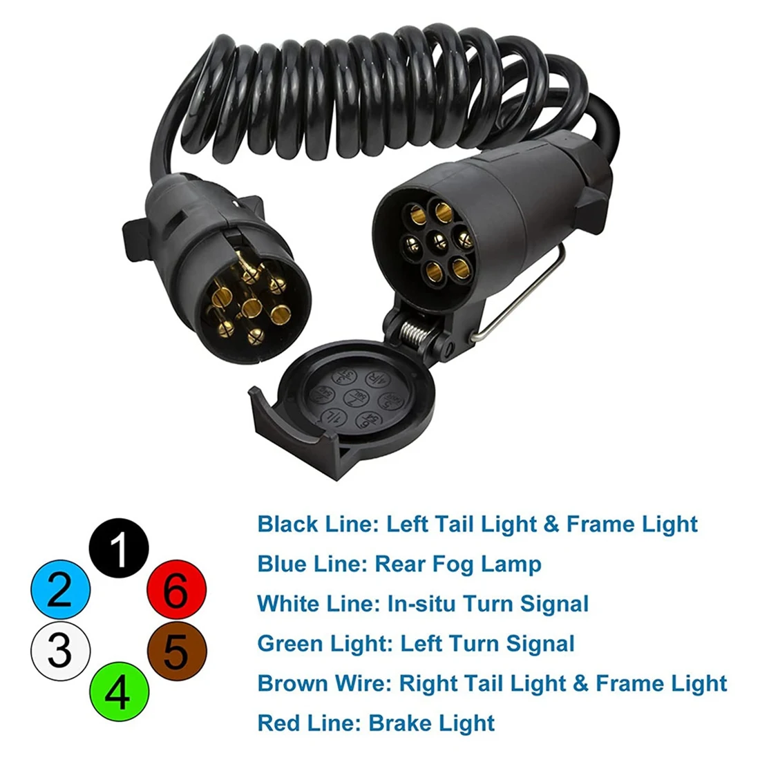 

Stable-3 Meters 7Pin Trailer Extension Coiled Cable With Trailer Plug Socket Connector, 7 Core RV Electrical Cable Connector