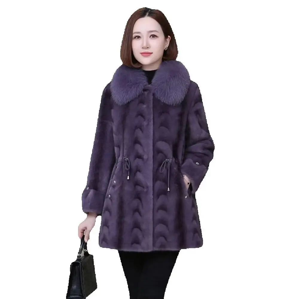 

2024 Winter New Sheep Shearing Temperament Coat Female Golden Lmitation Mink Middle-aged Mother Dressed Haining Fox Coat Tide.