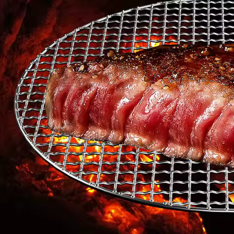 13-60CM 304 Stainless Steel Barbecue Net Round Metal BBQ Mesh Grate Grid Camping Picnic Food Rack BBQ Grills Kitchen Accessories