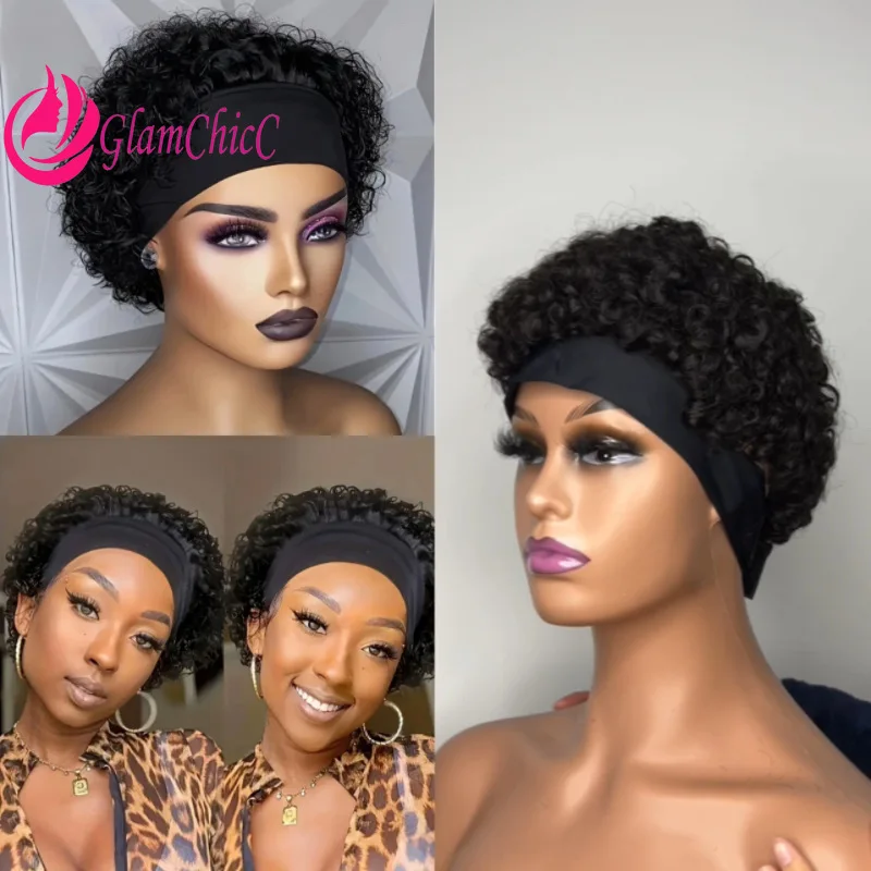 

Ice Silk Pixie Curly Human Hair Full Machine Wig Brazilian Virgin Hair Soft Breathable for Women Daily Styling Salon Use
