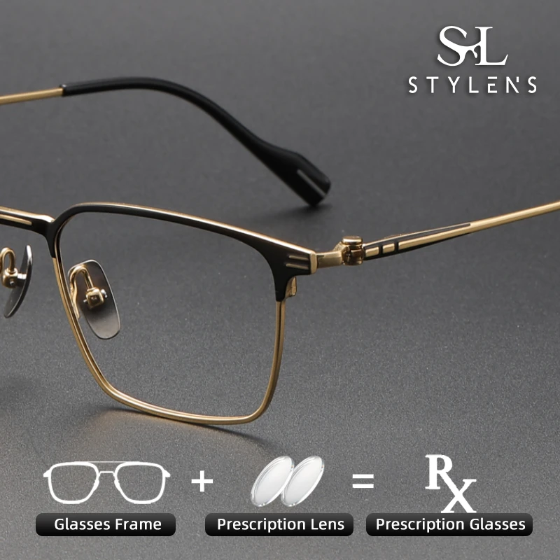 

STYLENS Trendy Pure Titanium Half Frame Prescription Optical Glasses Men New Anti Blue Light Eyewear Progressive Glasses 70801