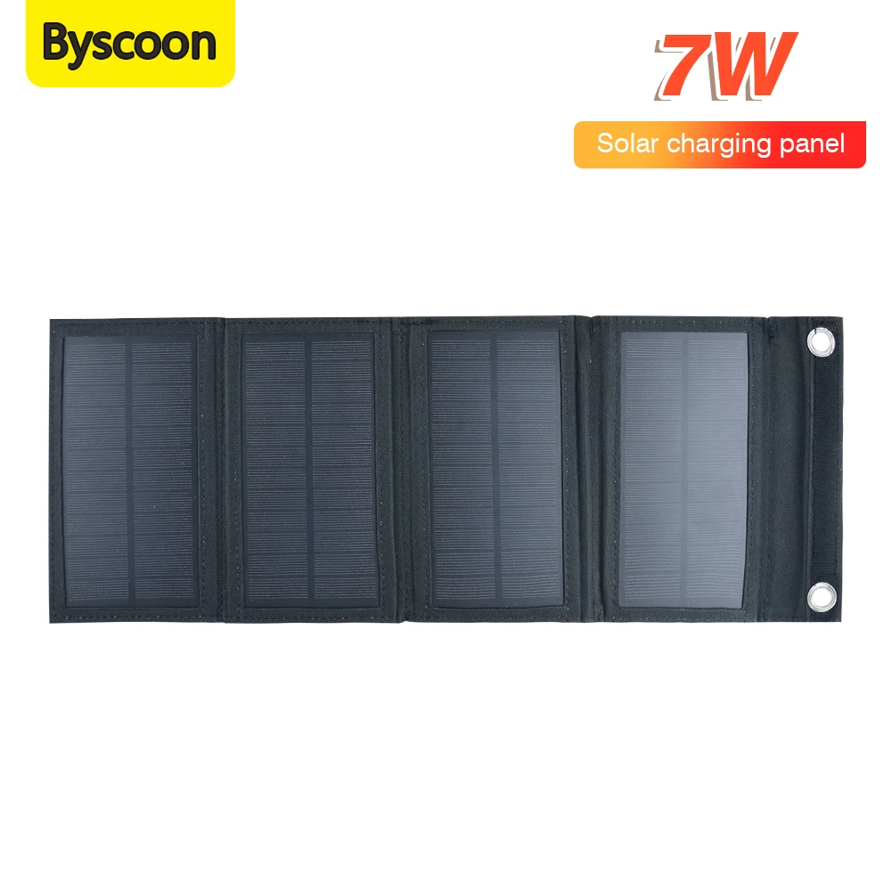 Byscoon Waterproof 5V Foldable USB Solar Panel Cells Mobile Phone Battery Charger for Camping Hiking with Carabiner