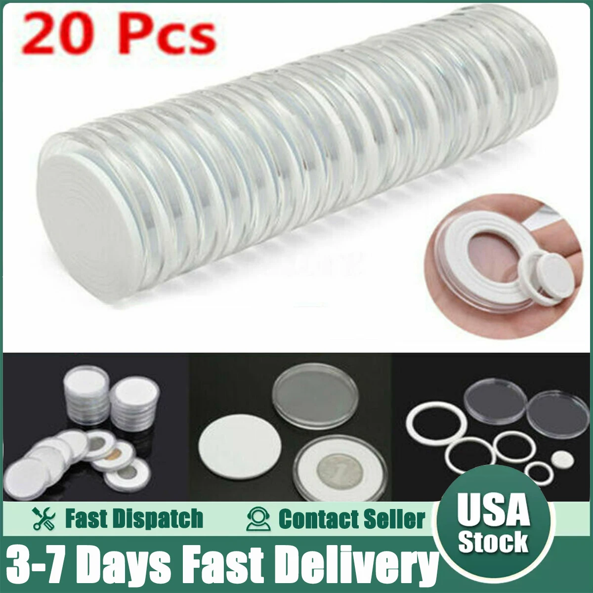 

20Pcs 46mm Clear Plastic Coin Capsule Storage Box Holder Container Organizer Box