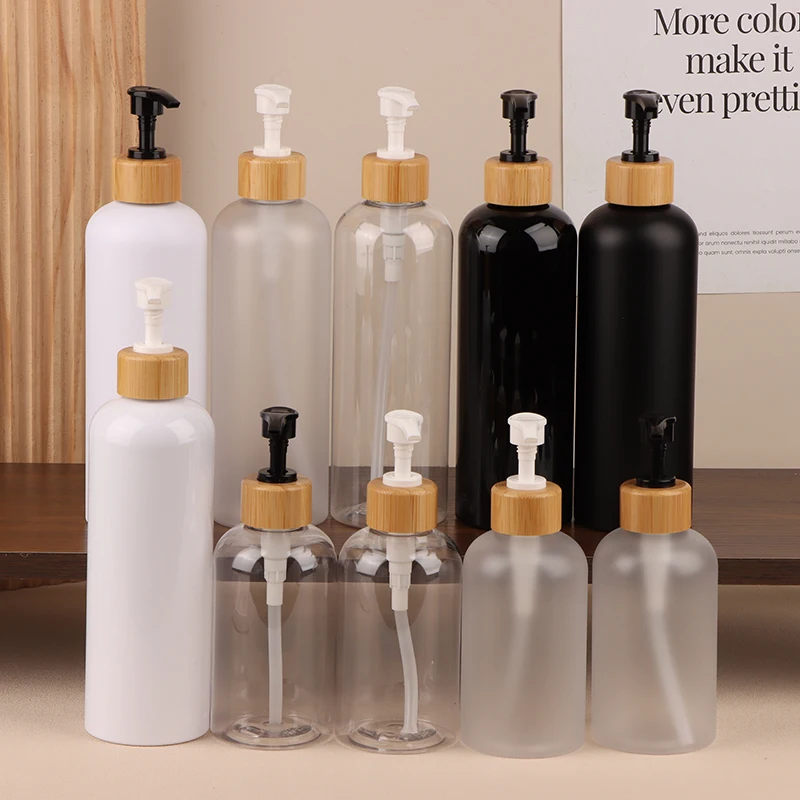 300/500ML Bambus Pumpspender Badezimmer PET Spülmittel Leere Flasche Lotion Nachfüllbare Duschgel Flüssigkeit Mattierte Behälter