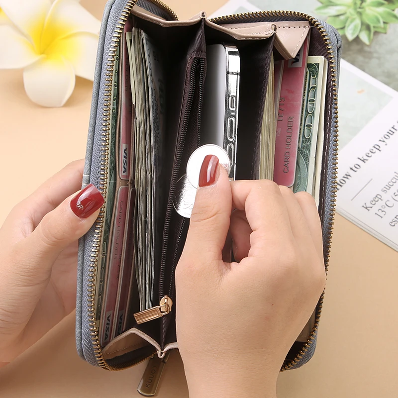 RFID Anti-Theft Long Wallet for Men and Women; 2025 Cross-Border New Version; Large Capacity Mobile Phone Bag; Vintage Hollowedo