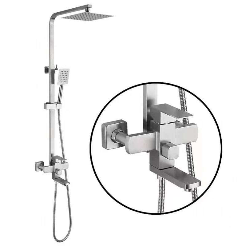 

Nickel/Black304 Stainless Steel Rain Shower Set Multi-function Water Three Speed Shower Square Top Spray Hot And Cold Shower Tap