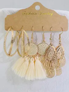 Anting-Anting Cangkang Rumbai Putih Modis Lingkaran Emas Serbaguna yang Trendi & Kombinasi Penutup Telinga Untuk Wanita untuk Dikenakan Sedikit Segar 10 anting rumbai emas penjualan terbaik - №