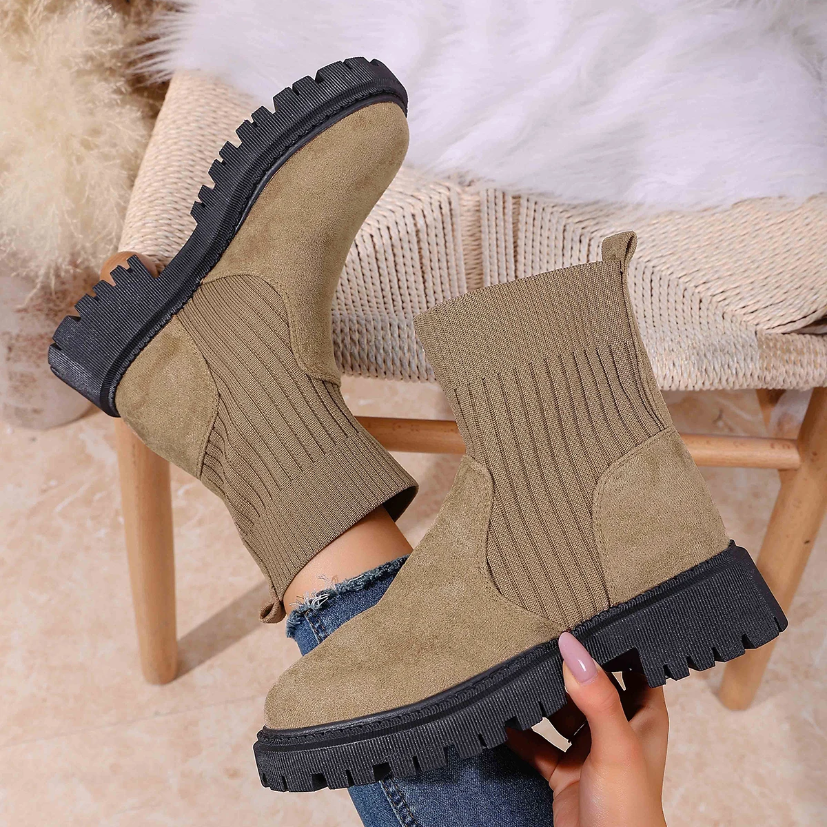 

Женские ботинки, роскошные туфли без шнуровки на платформе, женская удобная уличная дизайнерская обувь, новинка 2025, модные осенне-зимние ботильоны