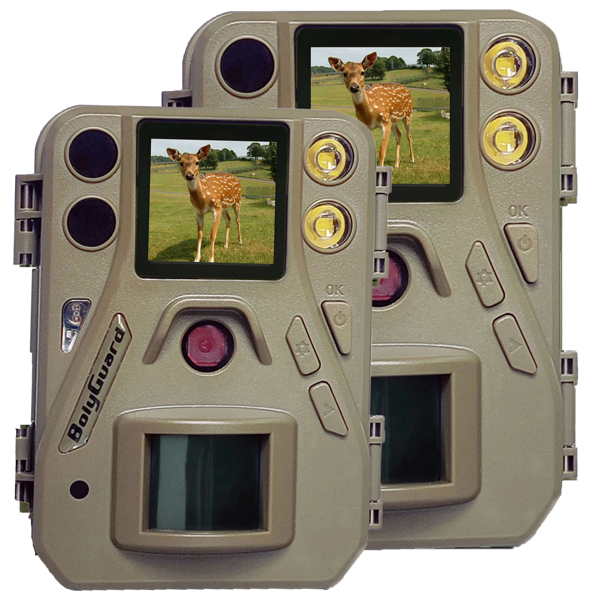 

BolyGuard 2pcs 4K 30fps SG520-T Dual Flash (Red IR & White LED) Portable Hunting Game Cameras Mini Sized Wildlife Trail Camera