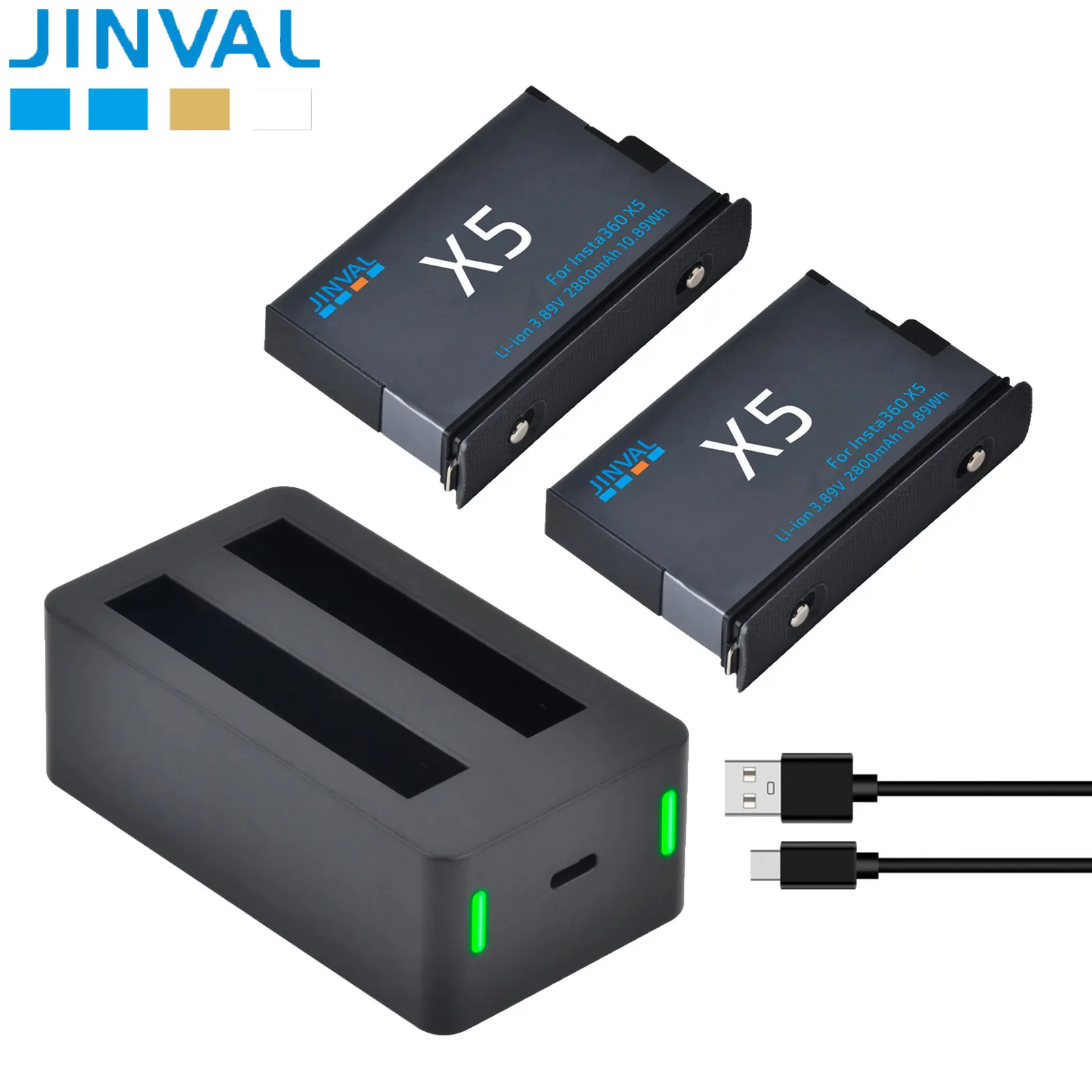 

JINVAL 2800mAh For Insta360X5 Battery Rechargeable Action Camera Batteries + PD20W Fast Dual Charger For insta 360 x5﻿