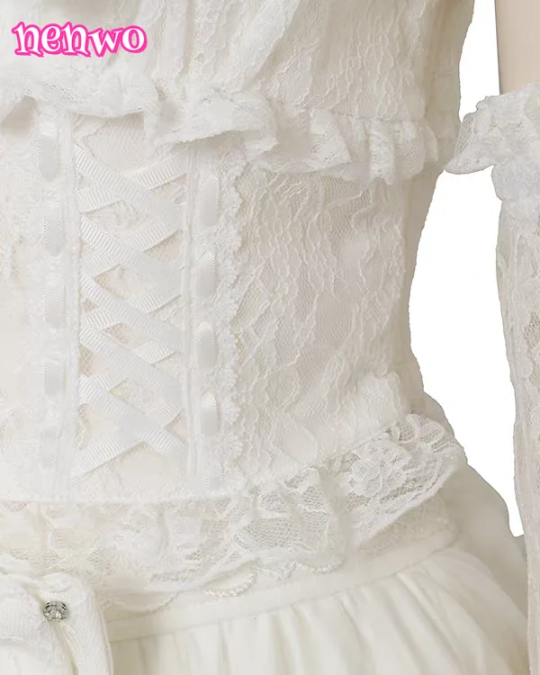 Japanese Sweet Heavy Industry Splicing Sleeve Strap Lace Bow Lace Shirt Summer Autumn New Elastic Slim Long-sleeve Tshirt Top