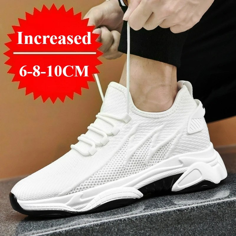 Men's Shoes 10cm Height Increase Sneakers Outdoor Breathable Casual Shoes Lace-up Men Running Shoe Mesh Soft Sole Elevator Shoes