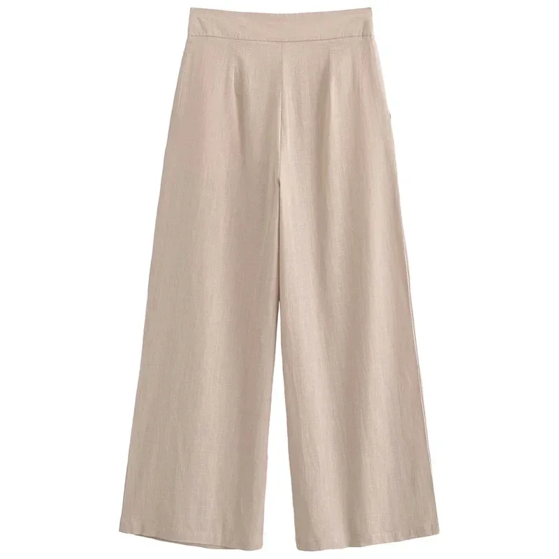 TRAF 2024 pantaloni larghi estivi donna pantaloni a gamba larga a vita alta donna Streetwear pantaloni fluidi pieghettati pantaloni larghi larghi in