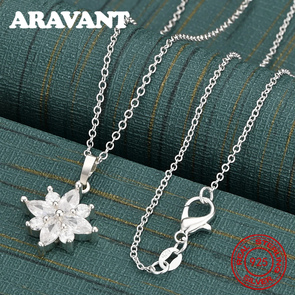 925 Sterling Silver Octagonal Snowdrop Pendant Necklace Women'S Commuting Accessories Christmas Gift Jewelry