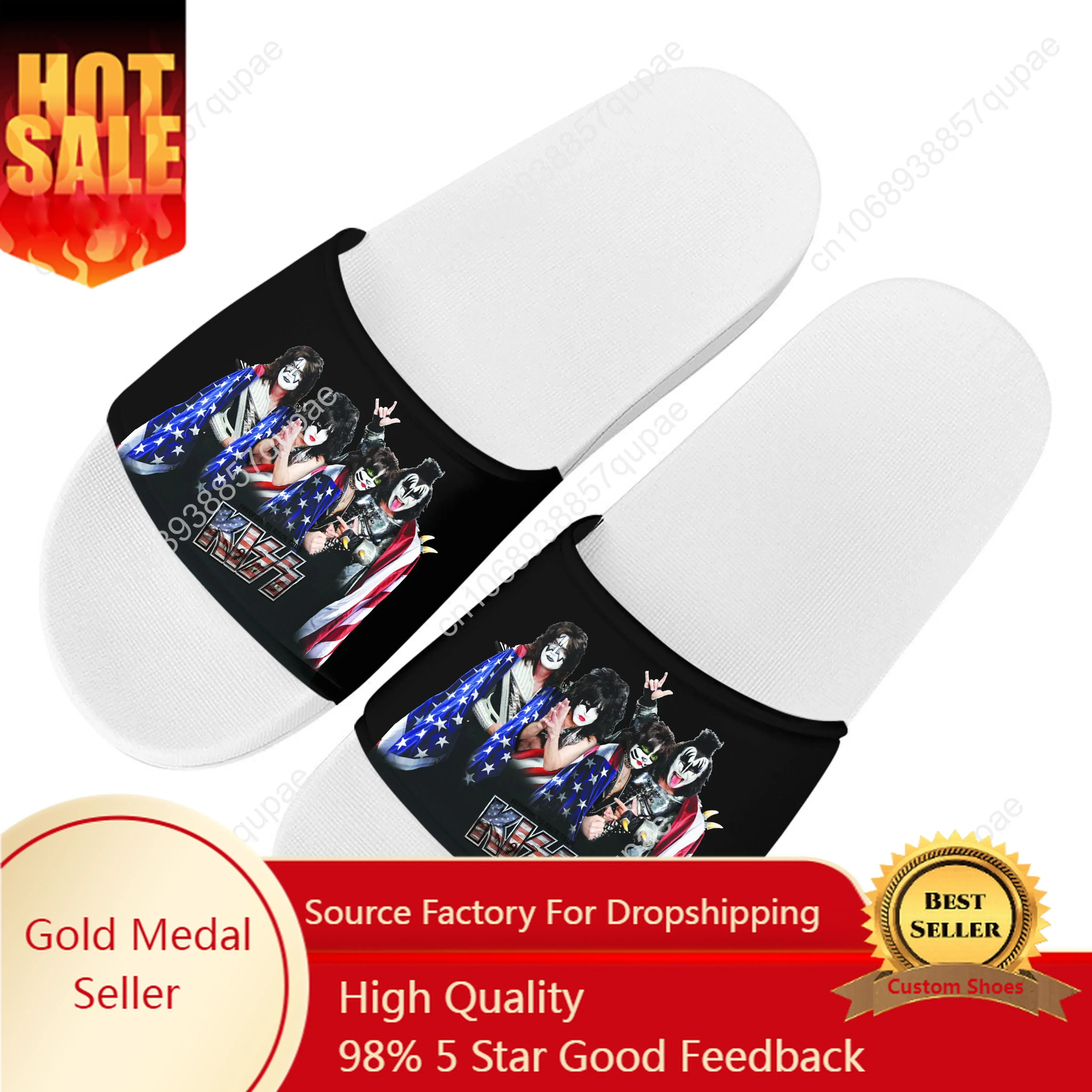 

Heavy Metal Rock Band Kiss Slippers Home Water Shoes Men Women Teenagers Beach Pool Sandals High Quality Custom Summer Slipper