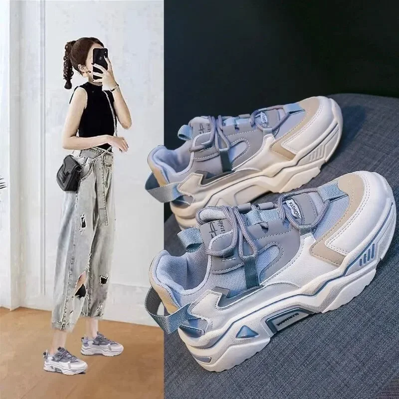 Sepatu Dalaman wanita, sneaker olahraga tahan air sol tebal bahan Pu kecil untuk perempuan musim gugur