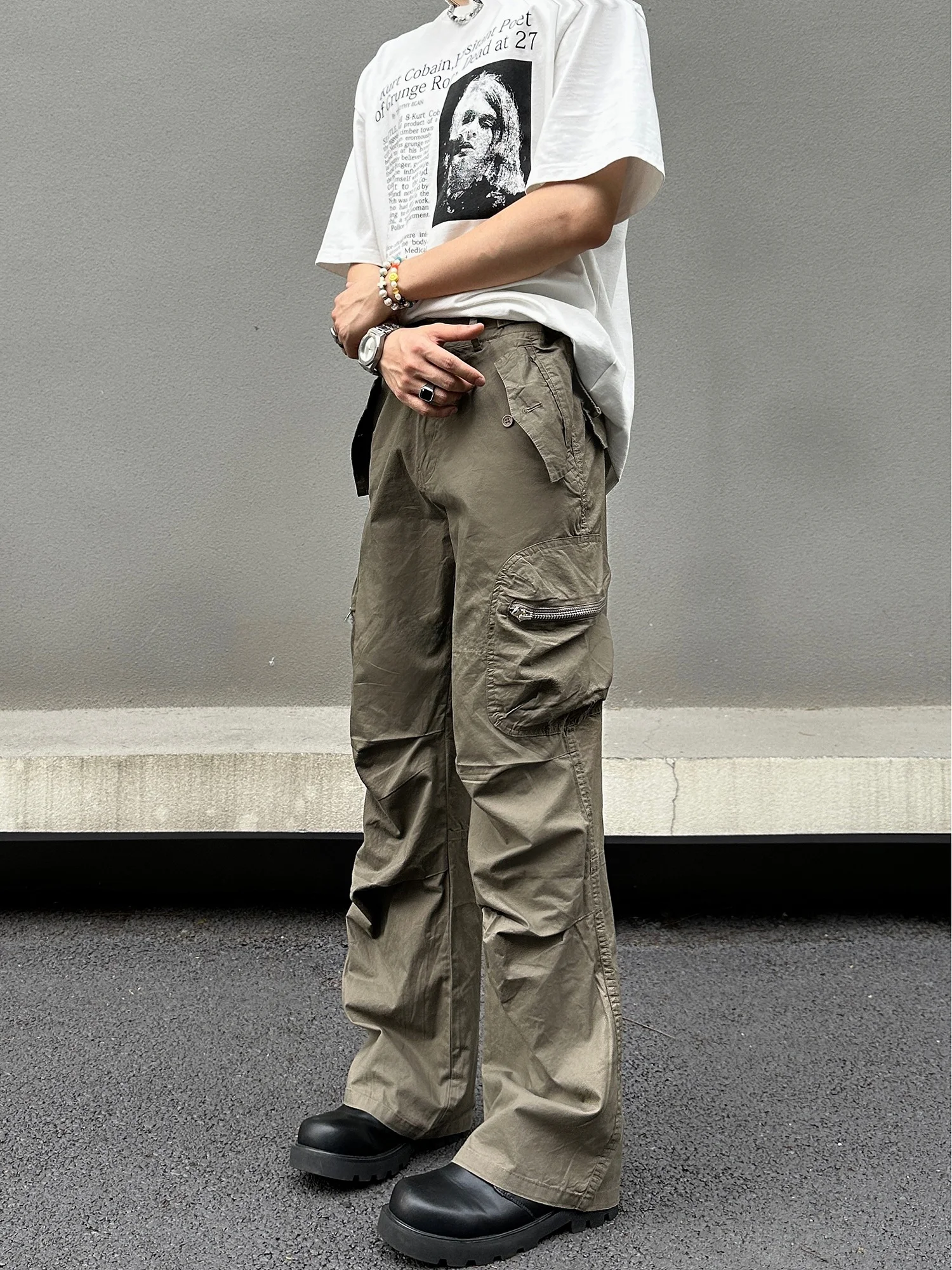 

Retro American Work Pants High Street Cleanfit Function Wide Leg Long Trousers Men Women Casual Straight Cut Summer Faion