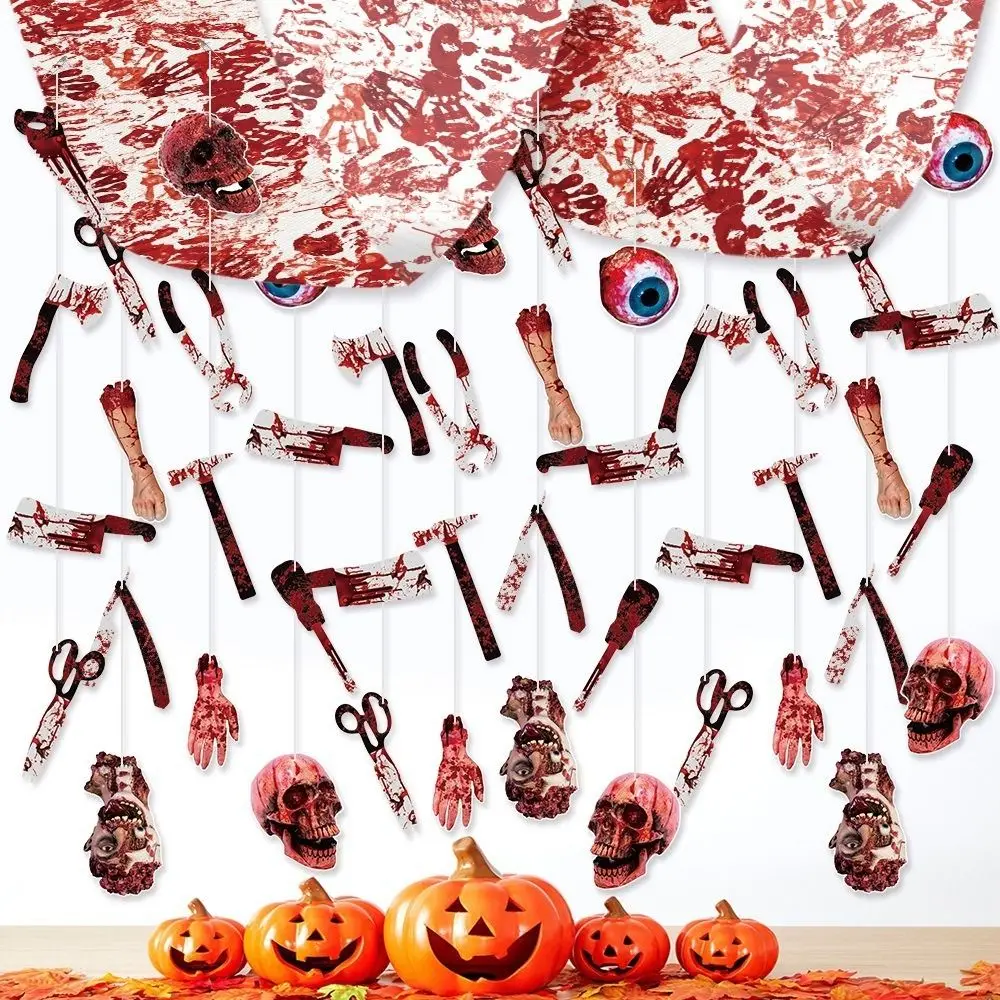 Reusable Halloween Hanging Decorations Pull Flag Design DIY Kit Halloween Party Banner Ornamental Sign Pendant Style