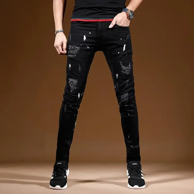 

Fashion Korean Style Distressed Slim Jeans for Men Autumn Winter Designer Luxury Streetwear Holes Ripped Boyfriend Skinny Pants