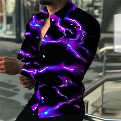 Lightning shirt HD pattern high quality soft and comfortable hot selling hot style lightning arc purple gold men European size