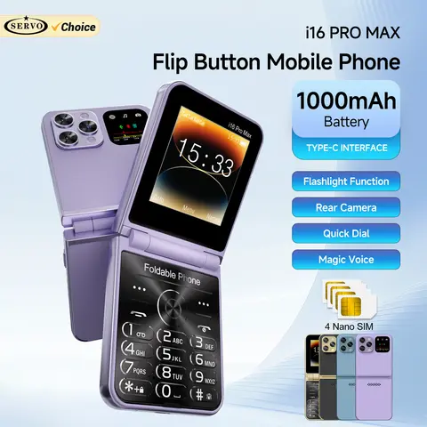 SERVO i16 PRO MAX teléfono móvil con tapa 4 SIM en espera velocidad Dial linterna de voz mágica grabación de llamadas 2G GSM botón plegable teléfonos móviles