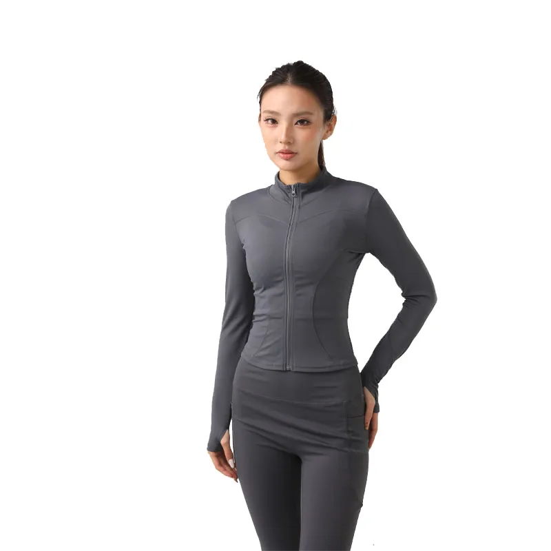 Women's Activewear Yoga Set Stand-up Collar Zipper Slim-Fit Yoga Fitness Set With Thumb Holes