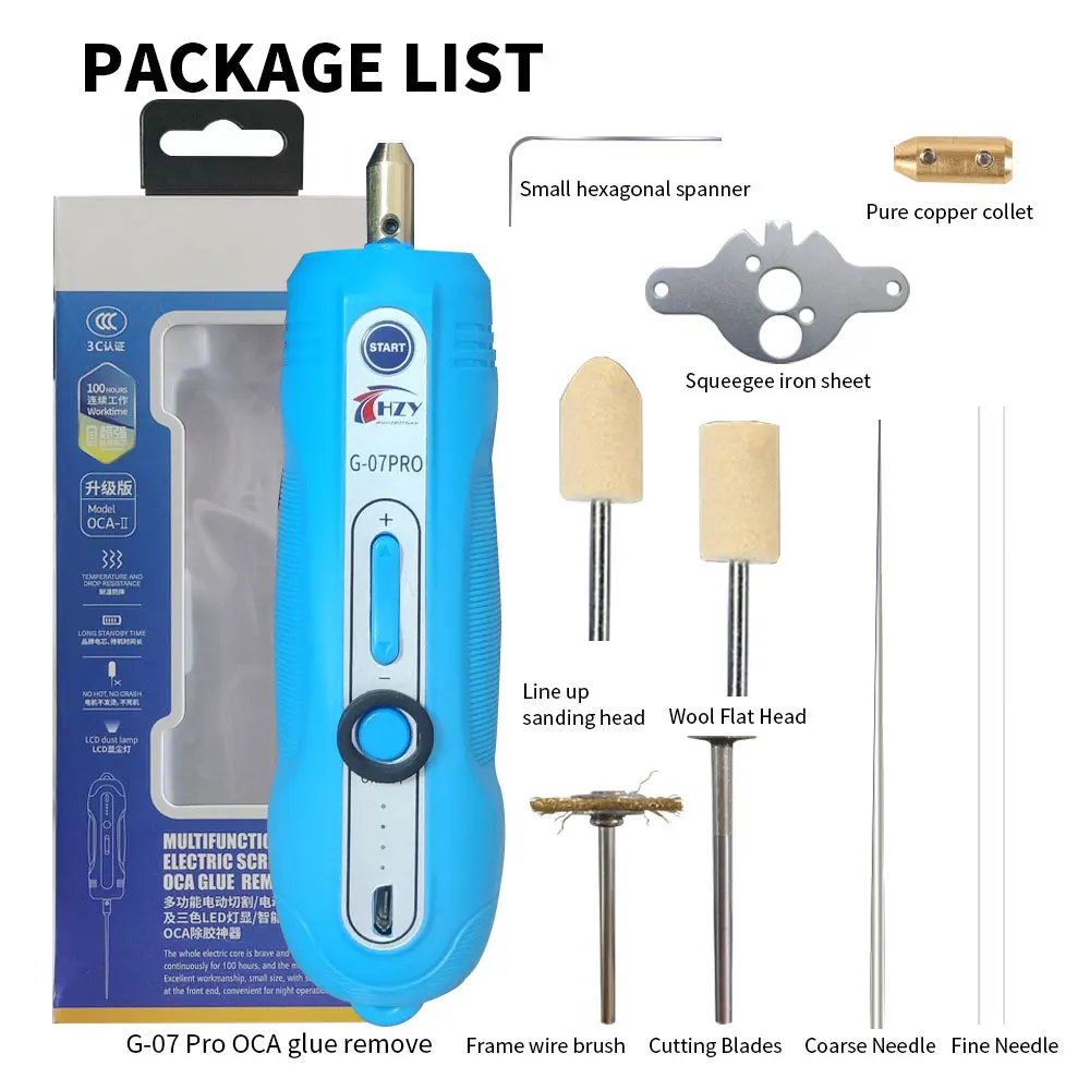 HZY G-07Pro Electric OCA Glue Remover Tool with Green Dust Display Lamp Led Display for Phone Screen OCA Polarized Clean