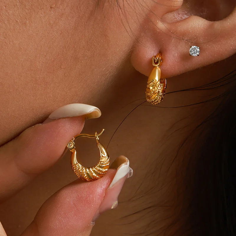 Cynlo Jewelry Luxury 24K 9999 Pure Gold real gold Women's earrings earrings caterpillar earrings