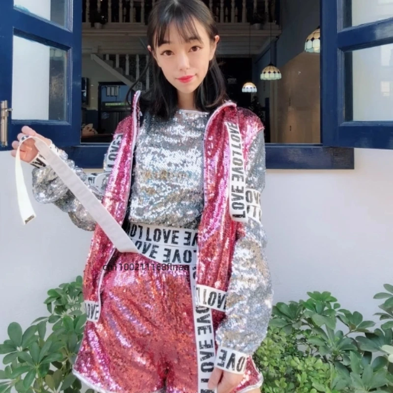 성인 재즈 댄스 스팽글 퍼포먼스 의상, 뉴 재즈 댄스 스트리트 댄스 퍼포먼스 세트, 소녀 힙합 모던 댄스 의상